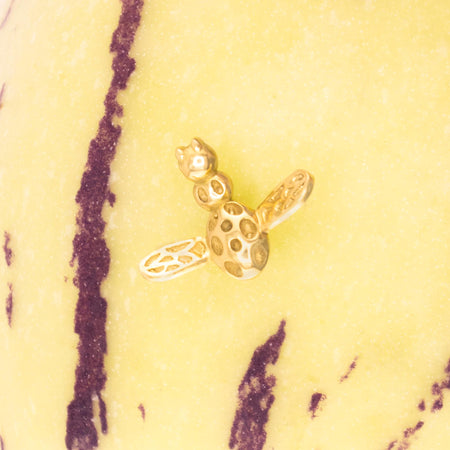Bee single earring in 18K yellow gold, 14mm wing to wing, post with friction back, handmade in San Francisco by Cup and Belle