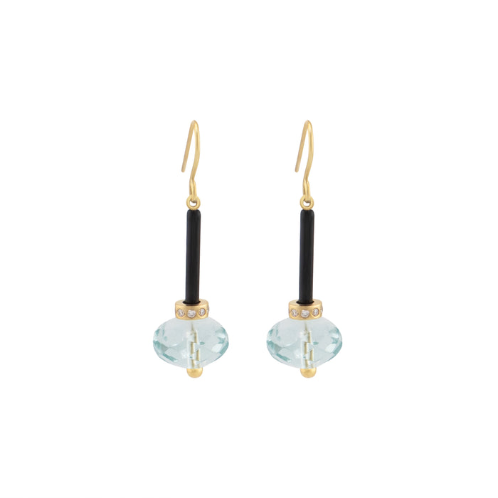 Blue Topaz With Diamond, Black Enamel Pendulum Earrings