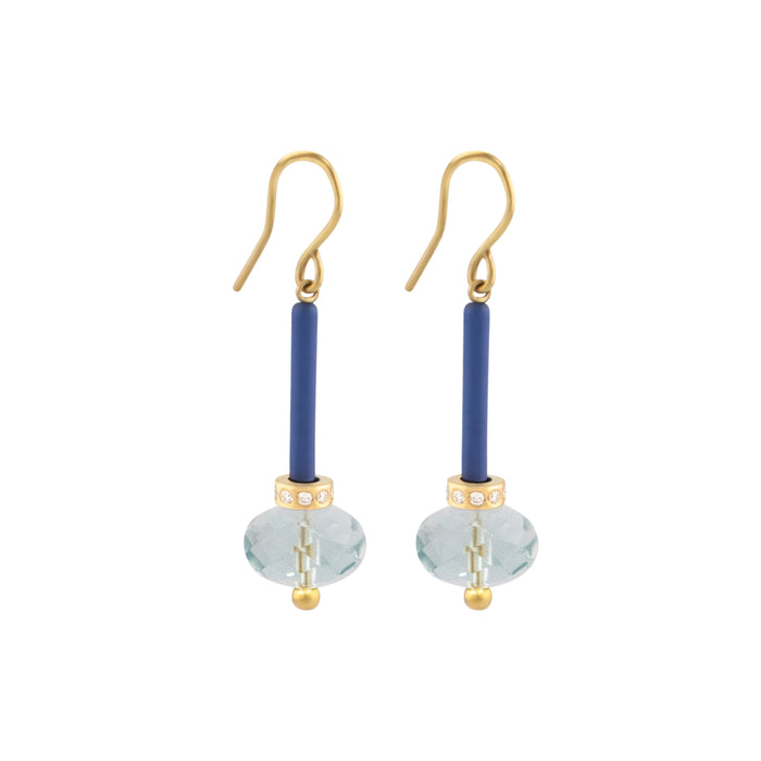 Blue Topaz With Diamond, Blue Enamel Pendulum Earrings