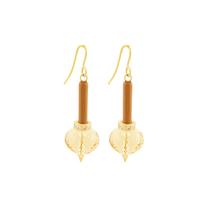 Citrine With Diamond Pendulum Earrings