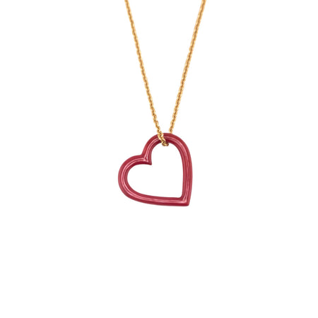 Maroon enamel heart necklace on an 18K yellow gold cable chain, enamel on sterling silver, 18 inches, handmade in San Francisco by Cup and Belle