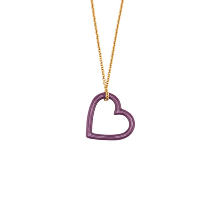 Maroon enamel heart necklace on an 18K yellow gold cable chain, enamel on sterling silver, 18 inches, handmade in San Francisco by Cup and Belle