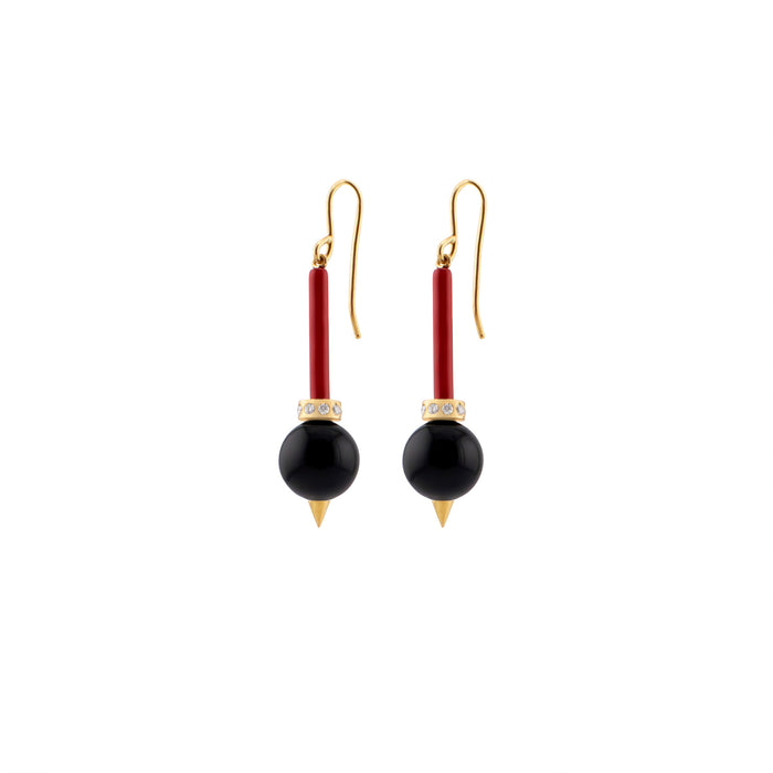 Onyx With Diamond Pendulum Earrings