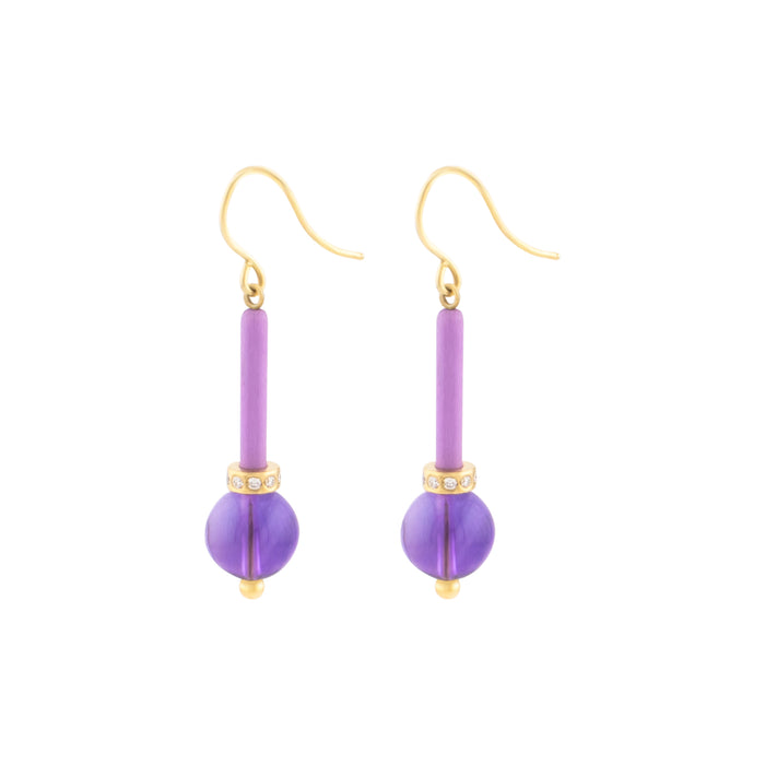 Amethyst With Diamond Pendulum Earrings