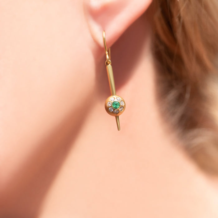 Emerald With Diamond Pendulum Earrings