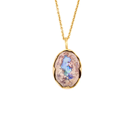 Opal in Matrix No. 2 necklace with a one-of-a-kind egg-shaped opal in an 18K yellow gold custom bezel on an 18-inch cable chain, handmade in San Francisco