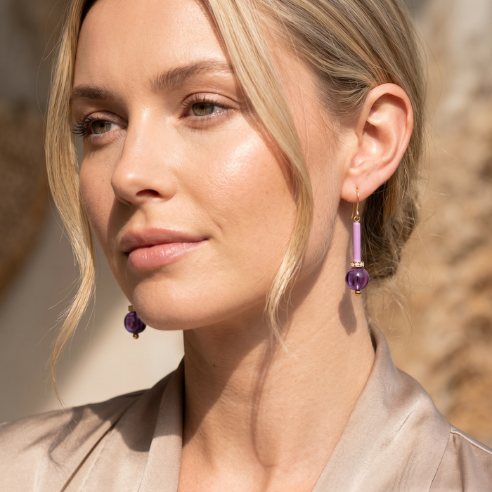 Amethyst With Diamond Pendulum Earrings