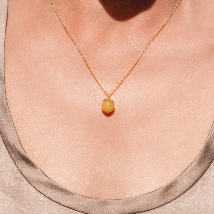 Organic berry opal necklace with a hand-picked Ethiopian opal ball in 18K yellow gold on an 18-inch cable chain, handmade in San Francisco