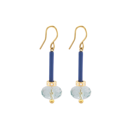 Blue Topaz With Diamond Pendulum Earrings - Cup and Belle