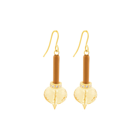 Citrine With Diamond Pendulum Earrings - Cup and Belle