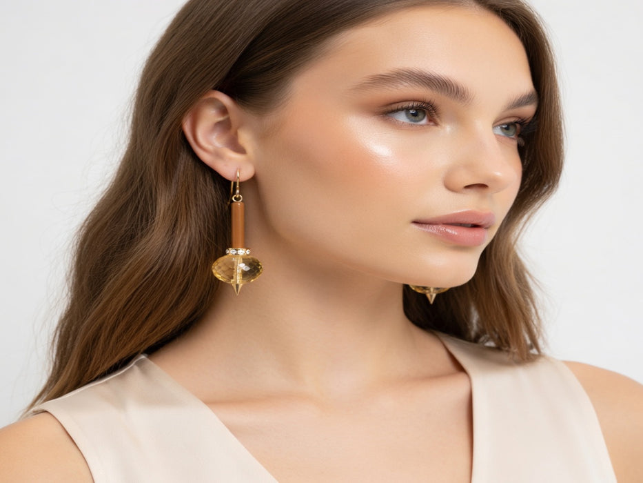 Citrine With Diamond Pendulum Earrings